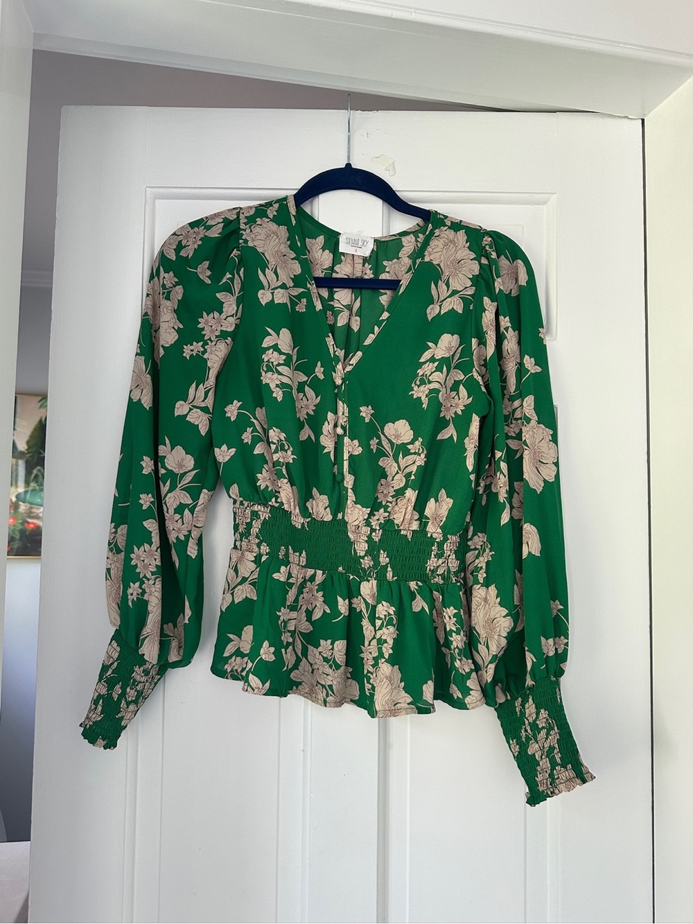 Sienna Sky Green Floral Peplum Preppy Business Casual Blouse in Size Small